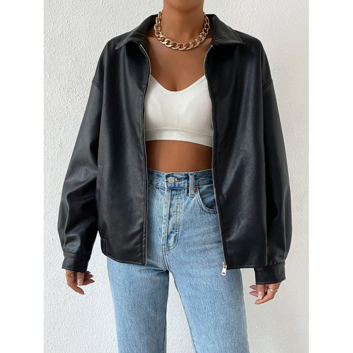Damen Oversized Kunstleder-Blouson mit Reißverschluss und Hemdkragen Echo Archiv