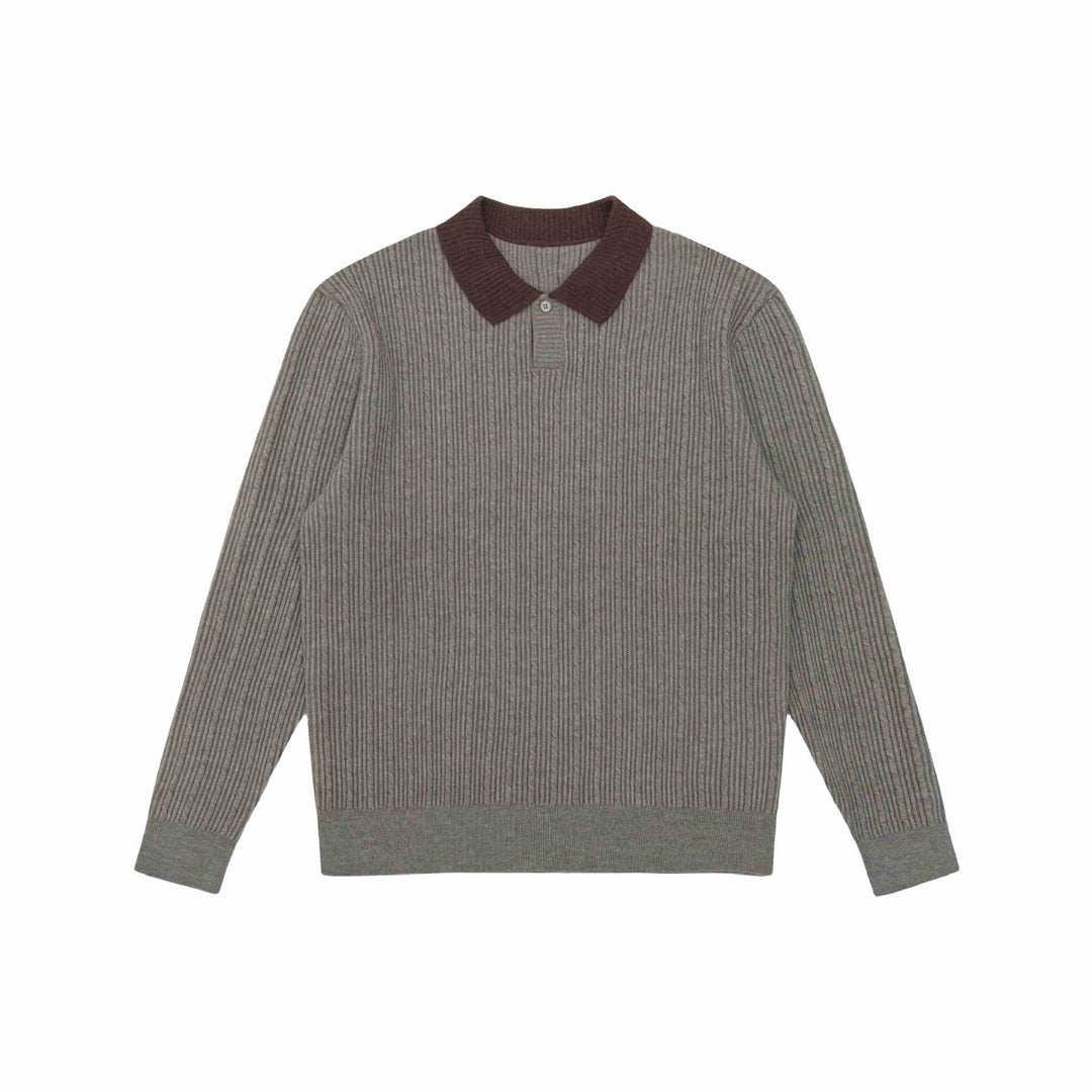 Herren Feinstrukturierter Rippstrick-Polo-Pullover mit Kontrastkragen Echoarchiv