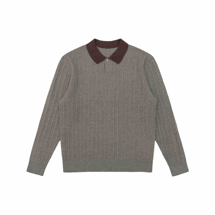 Herren Feinstrukturierter Rippstrick-Polo-Pullover mit Kontrastkragen Echoarchiv