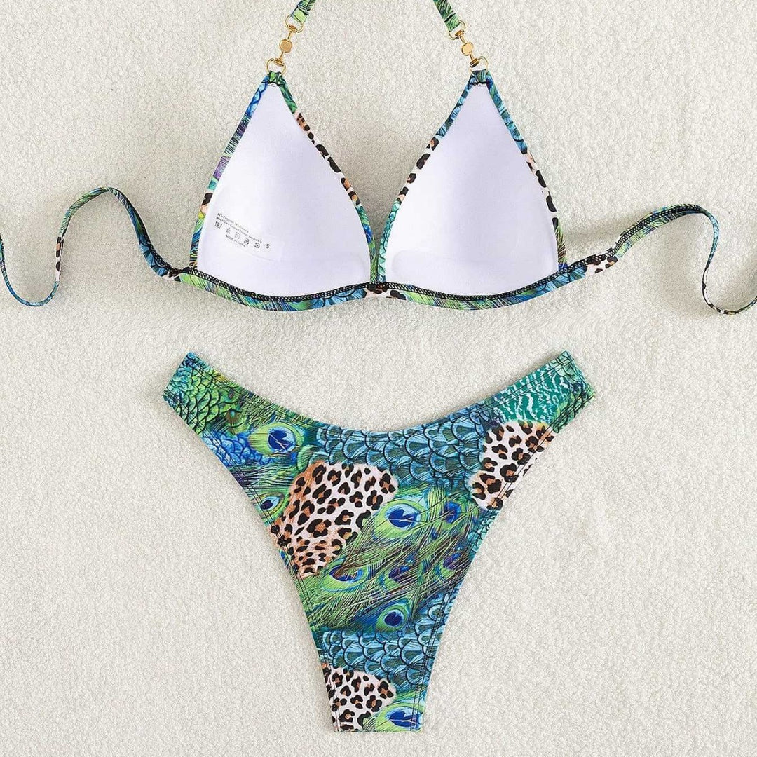 Damen Triangel-Bikini mit lebendigem Tier- und Pfauenmotiv Echo Archiv