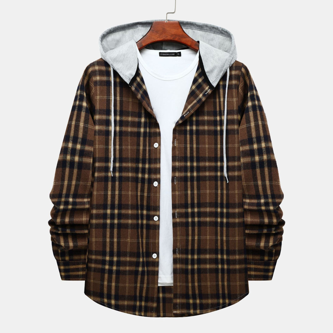 Herren Karo-Hemdjacke mit integrierter Kapuze und lässigem Design Echoarchiv