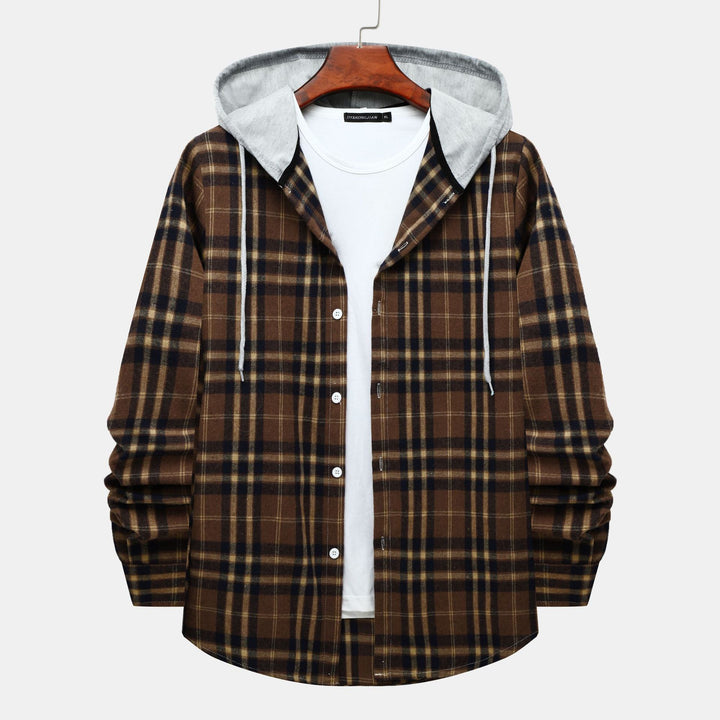 Herren Karo-Hemdjacke mit integrierter Kapuze und lässigem Design Echoarchiv