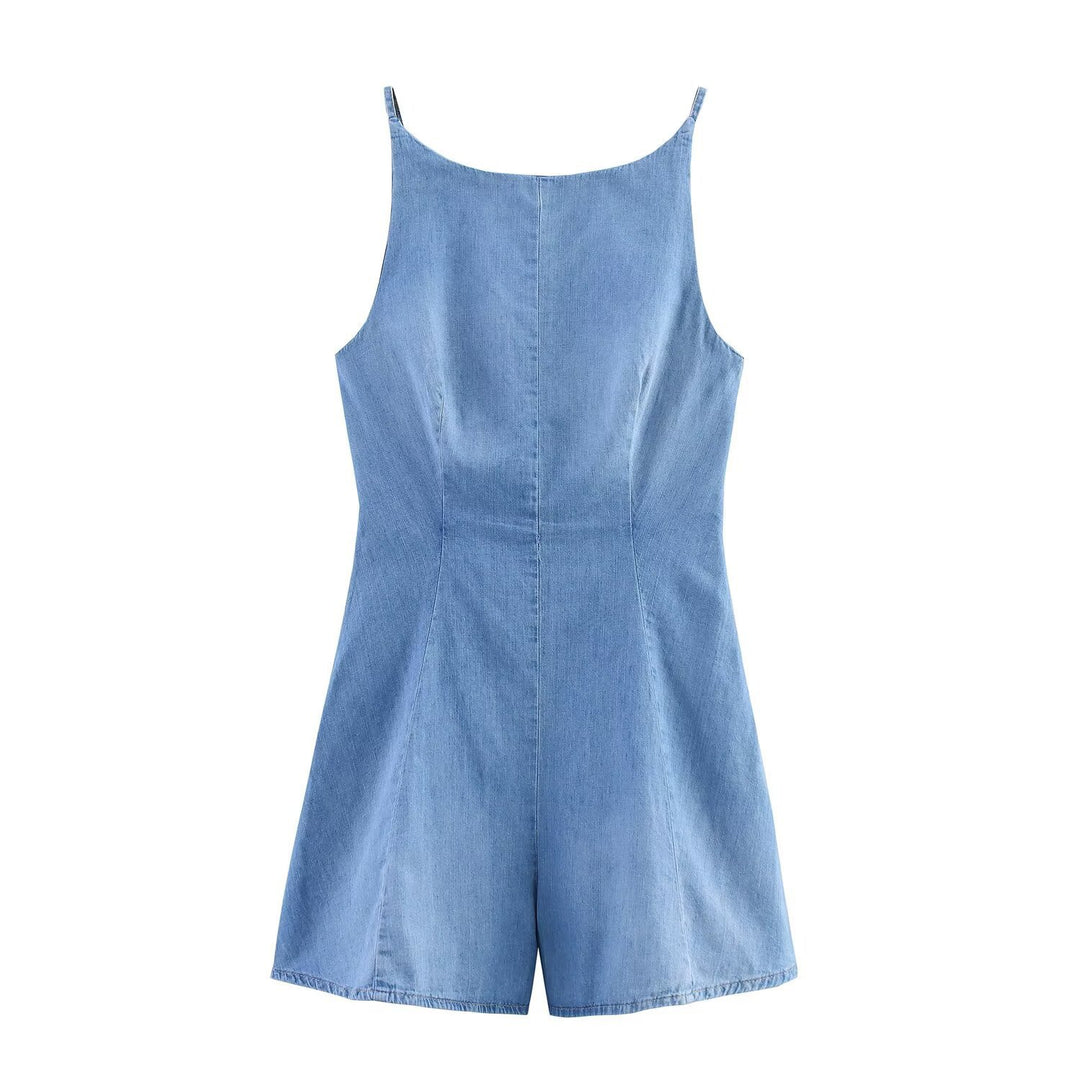Damen Denim Jumpsuit mit schmalem Schnitt und verstellbaren Trägern Echo Archiv