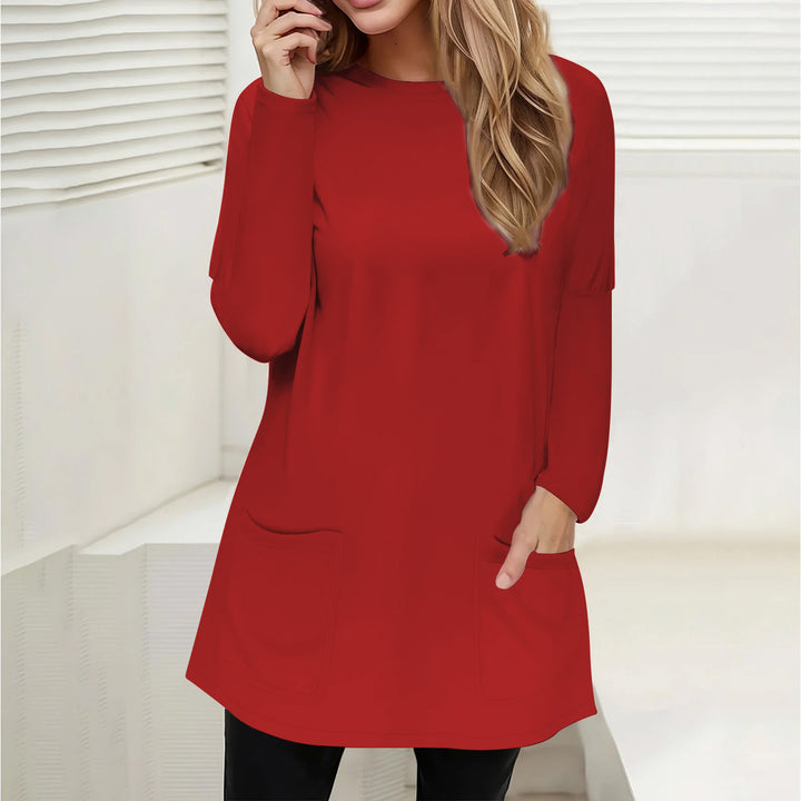 Damen Freizeit Longline Tunika mit Rundhalsausschnitt und aufgesetzten Taschen Echoarchiv