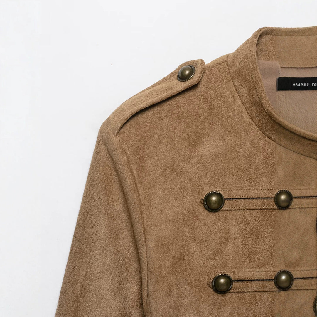Damen Kavallerie-Bolero in Velourslederoptik mit dekorischer Knopfreihe Echo Archiv