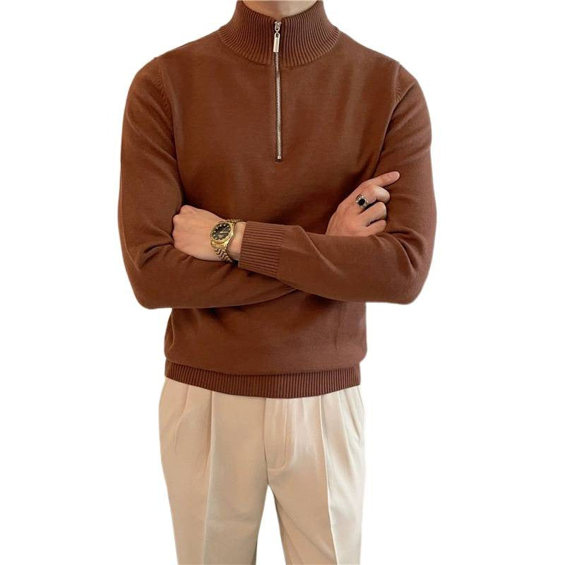 Herren Feiner Halbzip-Strickpullover mit Stehkragen und gerippten Bündchen Echoarchiv
