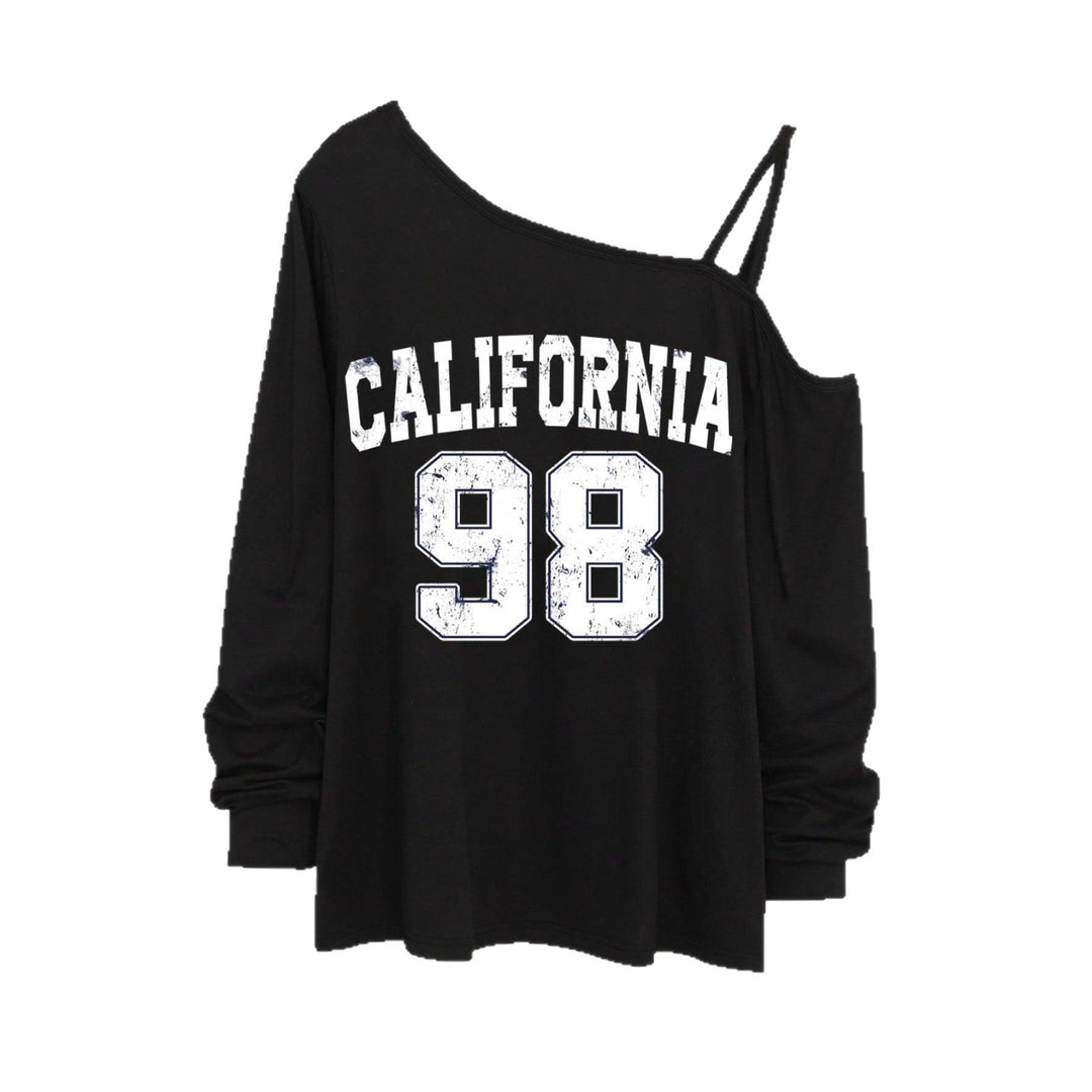 Damen lässiges One-Shoulder Sweatshirt mit Zierträgern und Vintage College-Print – Avérine