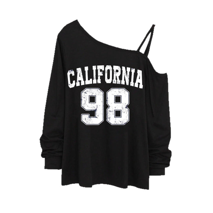 Damen lässiges One-Shoulder Sweatshirt mit Zierträgern und Vintage College-Print – Avérine