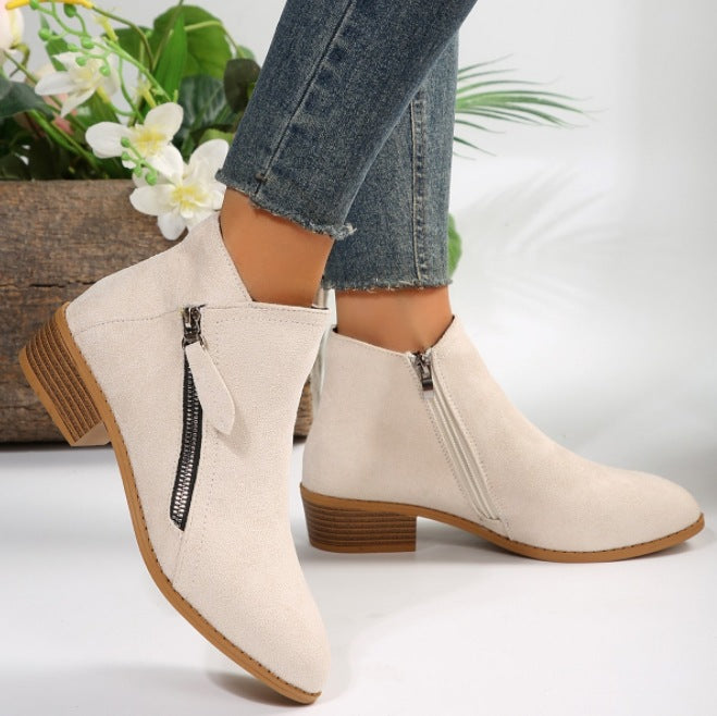 Damen nan klassische knöchelhohe Microvelours-Stiefelette mit seitlichem Reißverschluss und niedrigem Blockabsatz Echo Archiv