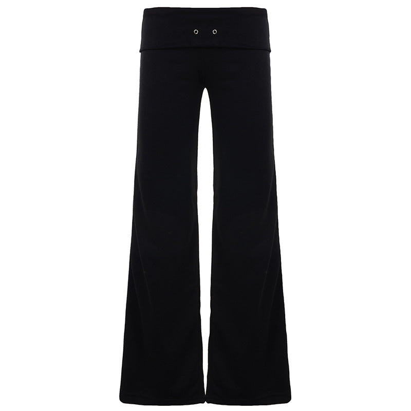 Damen Fließende Palazzo-Hose mit hohem Bund und dekorativen Ösen Echo Archiv