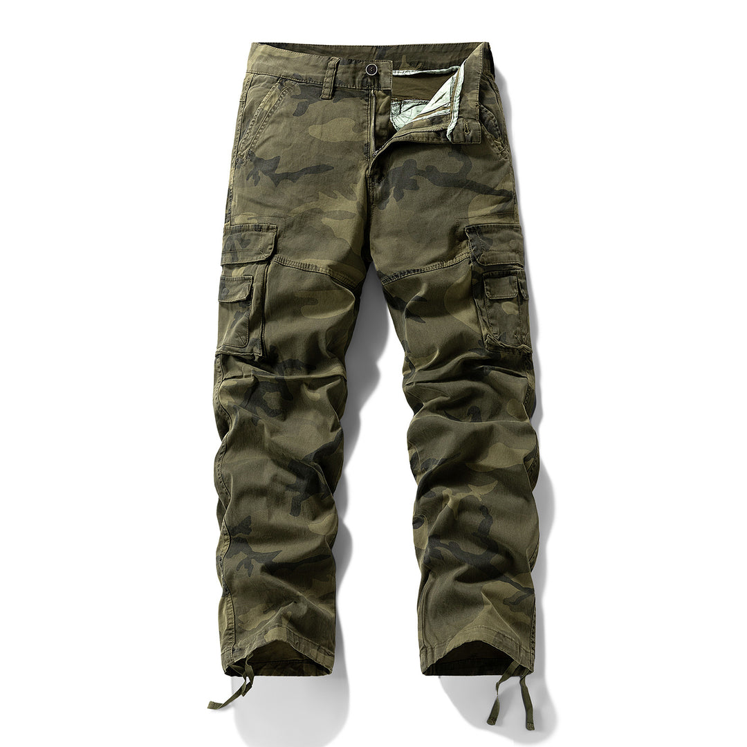 Herren Cargo-Hose mit Camouflage-Muster, Relaxed-Fit, Mehrfach-Taschen und Kordelzug am Saum Echo Archiv
