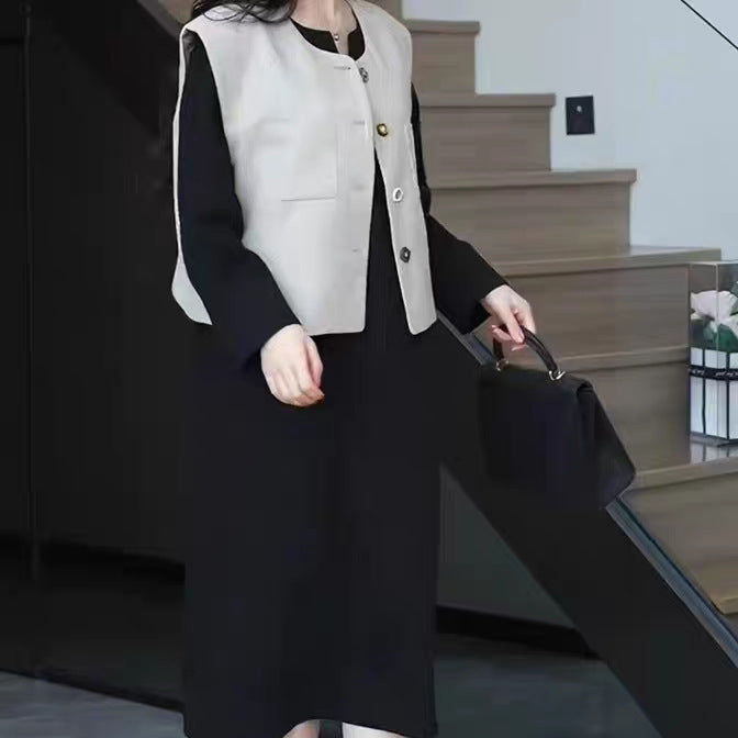 Damen Schlichtes Midikleid mit V-Schlitz, dreiviertel-Ärmeln und geradem Fall Echoarchiv