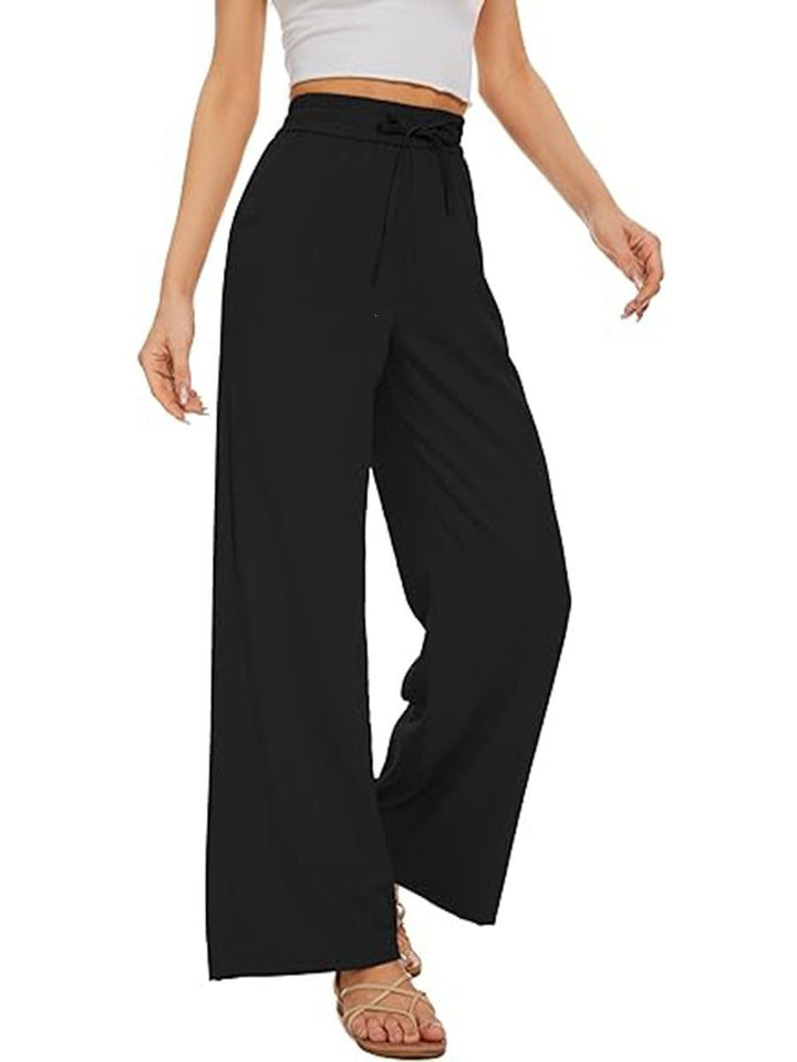 Damen Weite Leinenhose mit hohem elastischem Bund, Kordelzug und Eingrifftaschen Echo Archiv