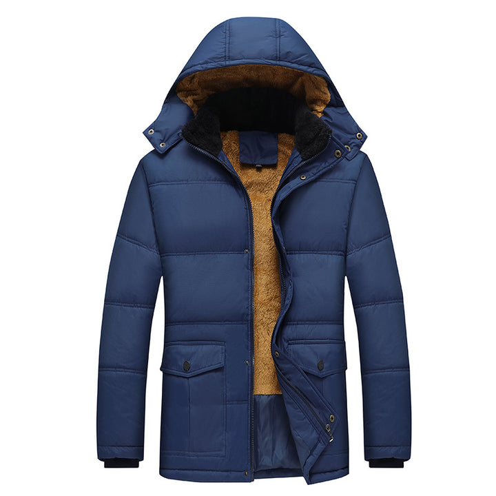 Herren Langer Thermoisolierter Steppparka mit Teddy-Innenfutter, Kapuze und Klappentaschen Echoarchiv