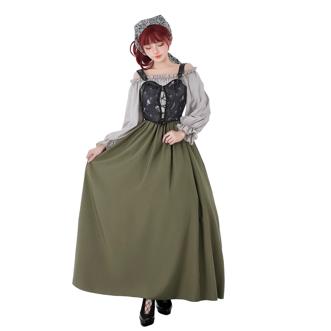 Damen Vintage Festkleid mit romantischen Rüschendetails und Puffärmeln Echo Archiv