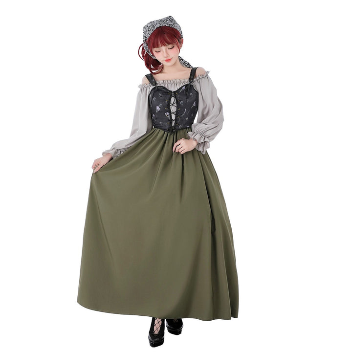 Damen Vintage Festkleid mit romantischen Rüschendetails und Puffärmeln Echo Archiv