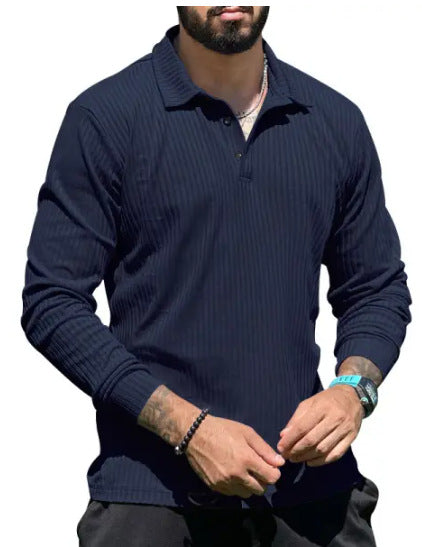 Herren Langarm Poloshirt mit strukturiertem Rippdesign und modernem Schnitt Echoarchiv