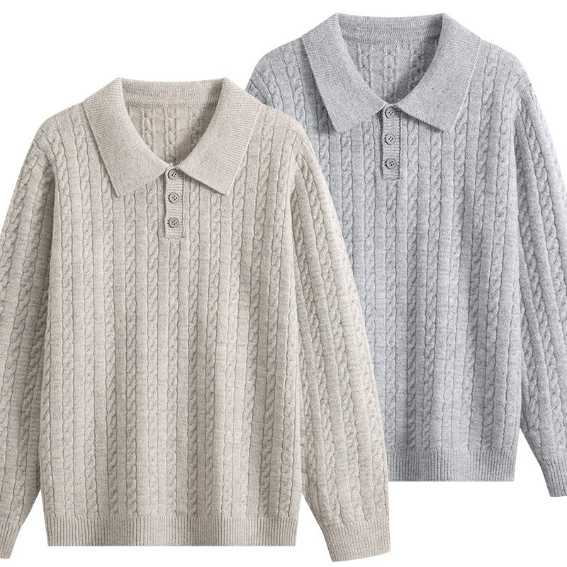 Herren Zopfstrick-Polopullover mit Polokragen, halber Knopfleiste & relaxed Schnitt Echoarchiv