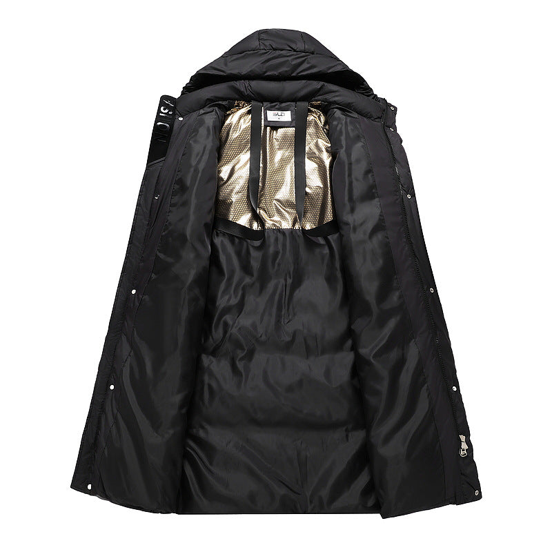 Damen extralang gesteppter Thermoparka mit ergonomischer Kapuze, innenliegenden Rippbündchen und verdeckter Frontblende – Avérine