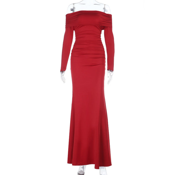 Damen Off-Shoulder Maxikleid mit Wickeloptik-Bustier und taillierter Drapierung – Avérine