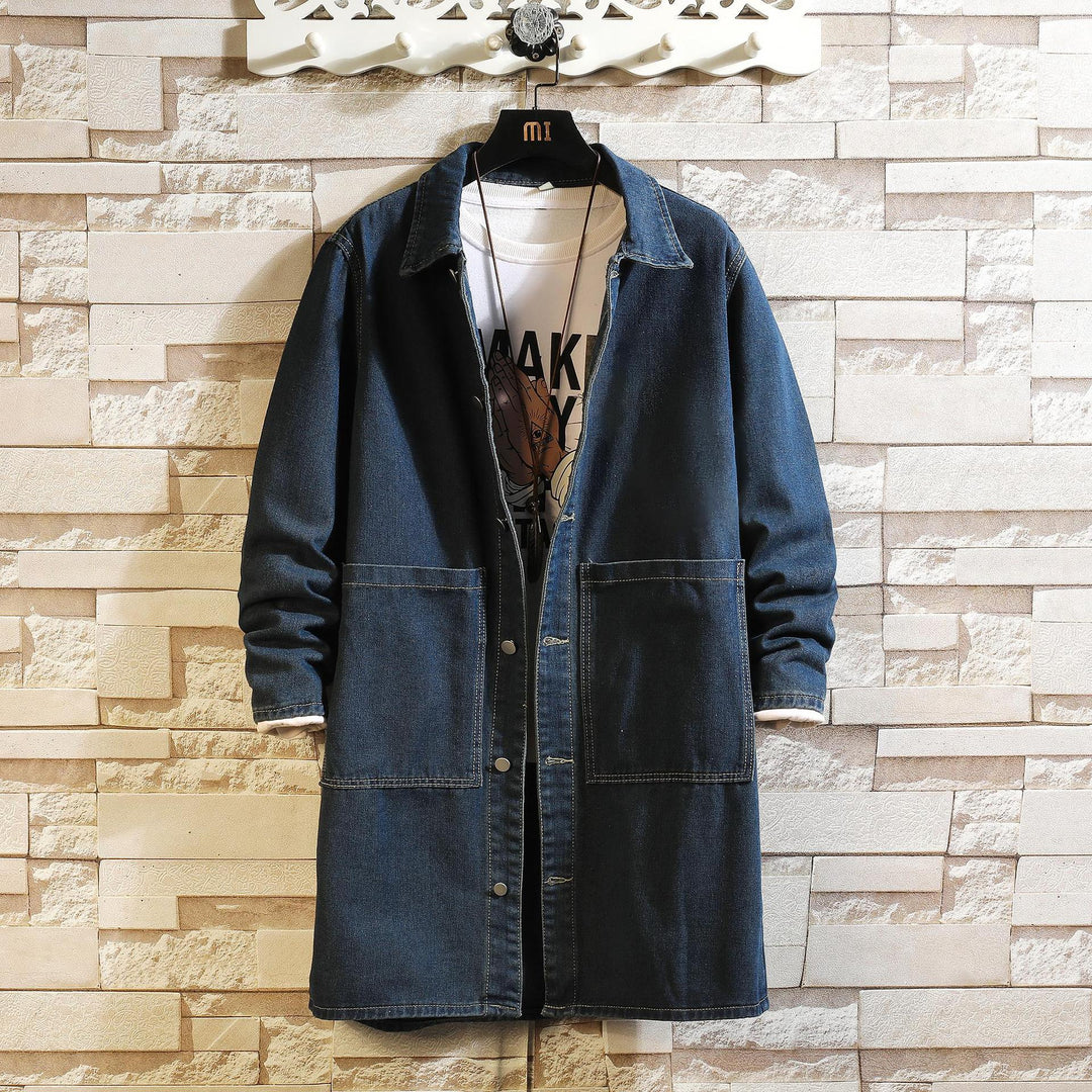 Herren nan langer Overshirt Mantel aus Denim mit Druckknopfleiste und aufgesetzten Taschen Echo Archiv