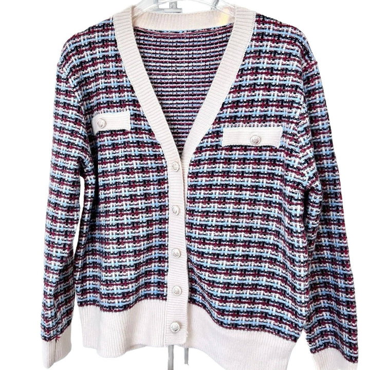 Damen Tweed-Strickcardigan mit V-Ausschnitt und Zierknopfleiste – Veloura