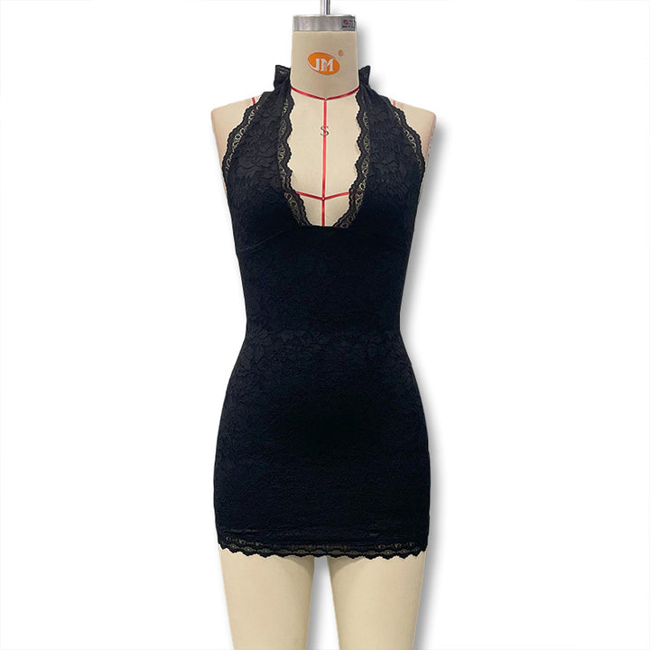 Damen Spitzenkleid mit tiefem Halterneck und figurbetontem Schnitt Echo Archiv