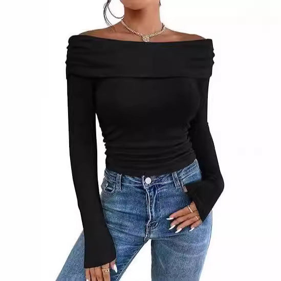 Damen Figurbetontes Schulterfreies Langarm Feinstrickshirt mit Carmenausschnitt Echo Archiv