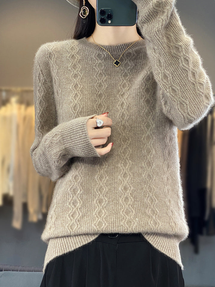 Damen Zopfmuster-Feinstrickpullover mit feiner Struktur und kastiger Silhouette Echoarchiv