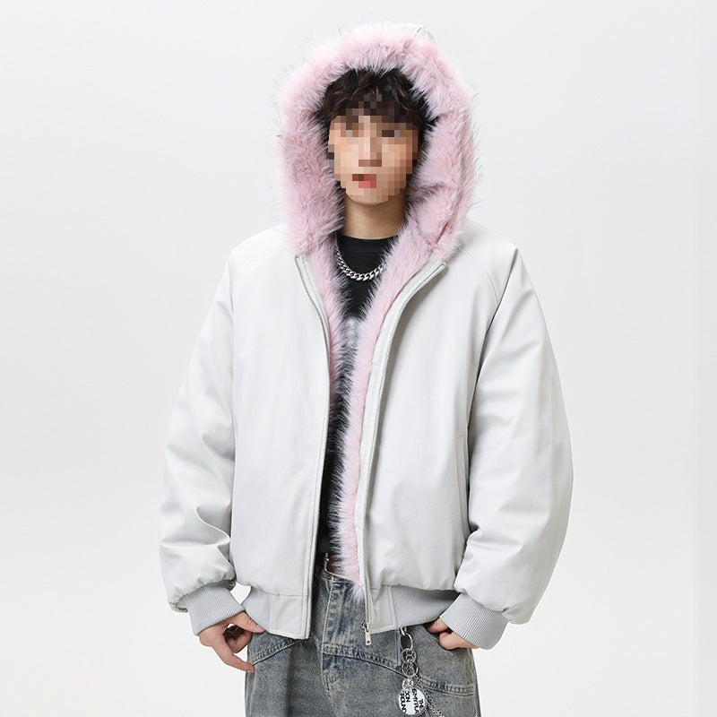 Herren Wattierte Kapuzen‑Bomberjacke im Oversize‑Look mit kontrastierendem Kunstfellfutter Echoarchiv