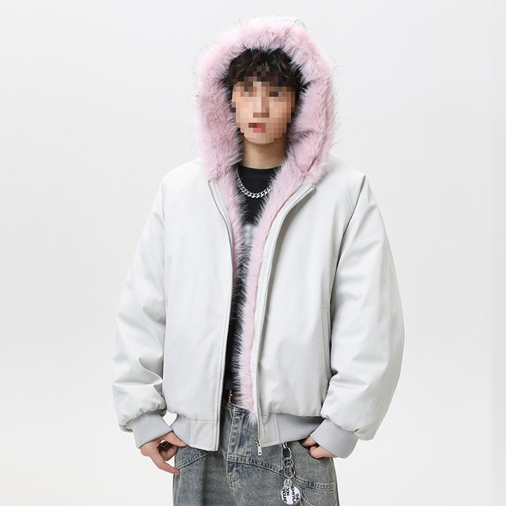 Herren Wattierte Kapuzen‑Bomberjacke im Oversize‑Look mit kontrastierendem Kunstfellfutter Echoarchiv