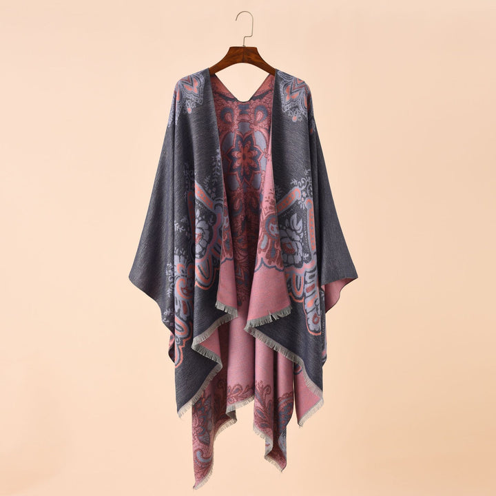 Damen Leichter Jacquard-Überwurf mit kaschmirähnlichem Griff und Fransensaum Echo Archiv