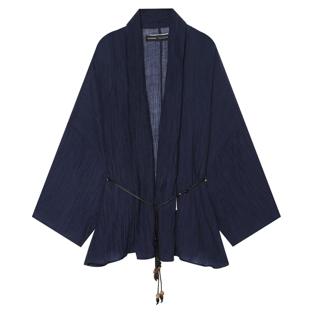 Damen Kimono-Cardigan mit Tunnelzug und Crinkle-Textur Echoarchiv