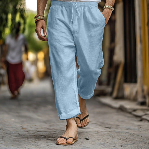 Herren lässige Leinen-Joggerhose mit elastischem Tunnelzugbund, seitlichen Eingrifftaschen und aufrollbarem Saum – Sorevano