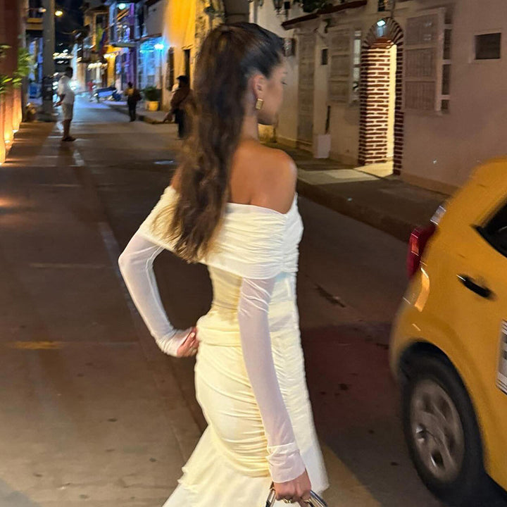 Damen Off-Shoulder Maxikleid mit Rüschendesign und figurformendem Schnitt Echo Archiv