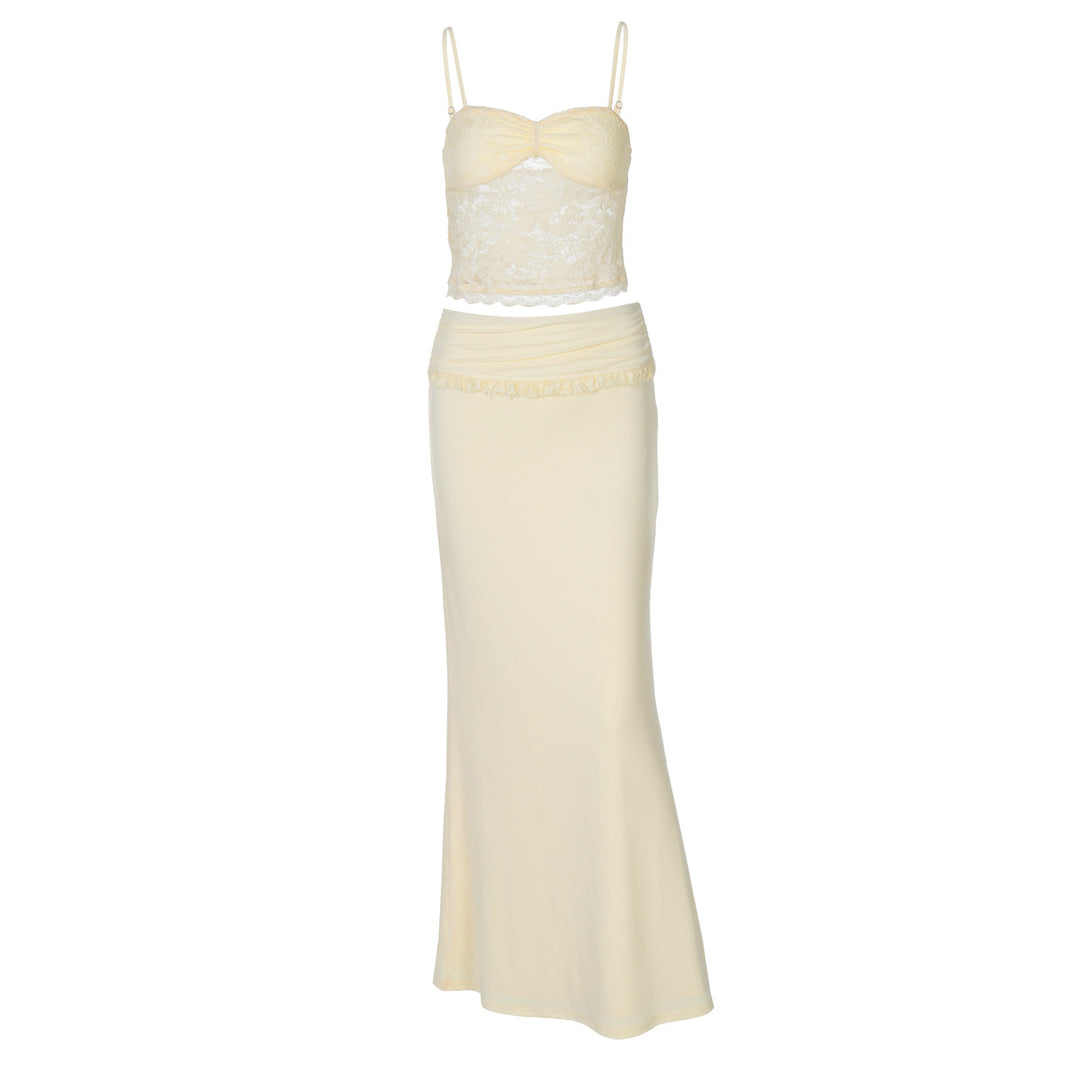 Damen Elegantes zweiteiliges Set mit Spitzenoberteil und schmalem Rock Echo Archiv