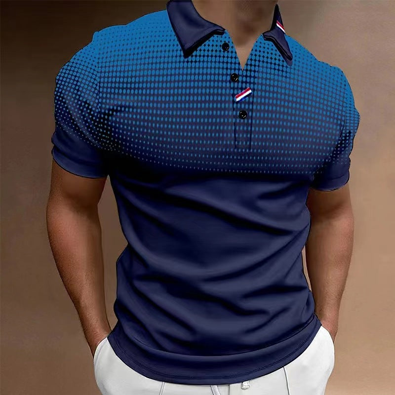 Herren modisches Poloshirt mit feinem Punktmuster und Kragenakzenten Echoarchiv