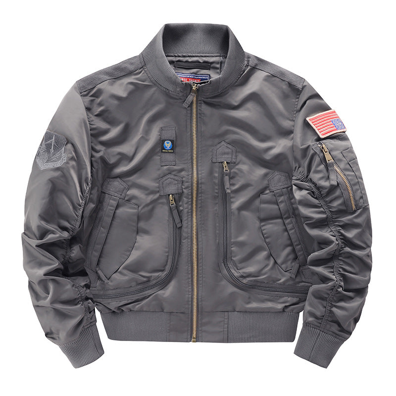 Men's pilot-style cropped utility flight bomber with multi-zip pockets and ribbed collar – Brevano