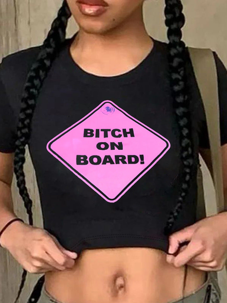 Damen Crop-T-Shirt mit kreativem Motiv und figurbetontem Schnitt Echo Archiv