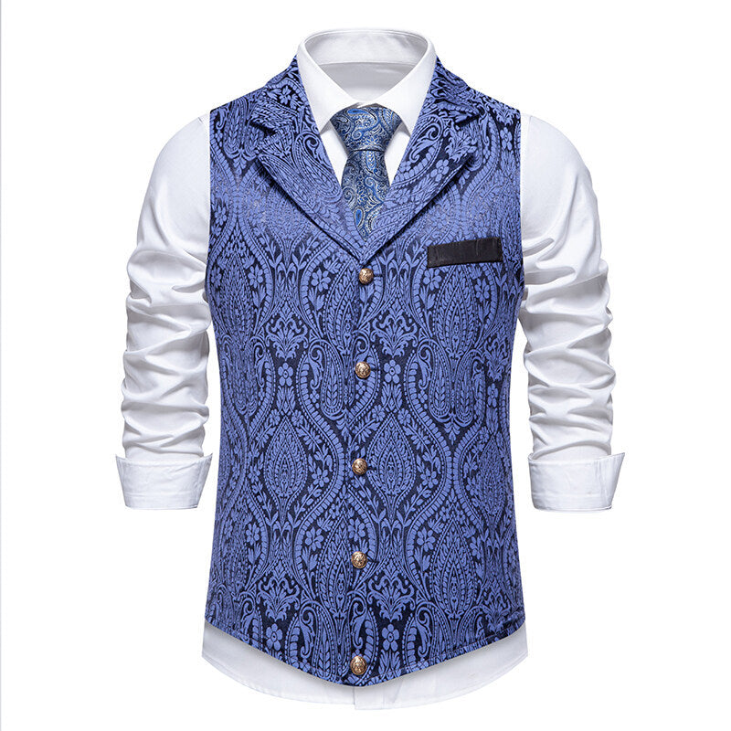 Herren Paisley-Jacquard Weste mit Schalkragen, tailliertem Schnitt und Zierknöpfen Echo Archiv