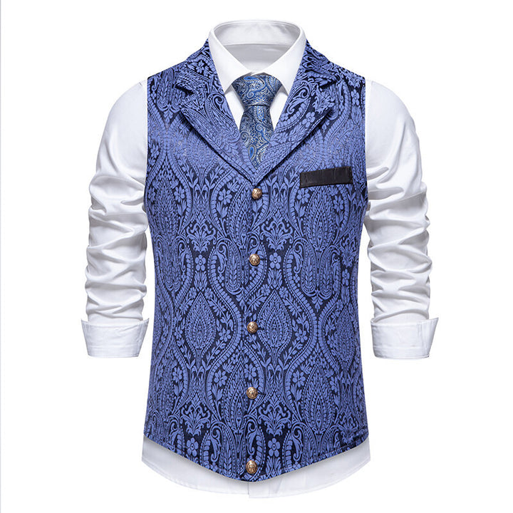 Herren Paisley-Jacquard Weste mit Schalkragen, tailliertem Schnitt und Zierknöpfen Echo Archiv