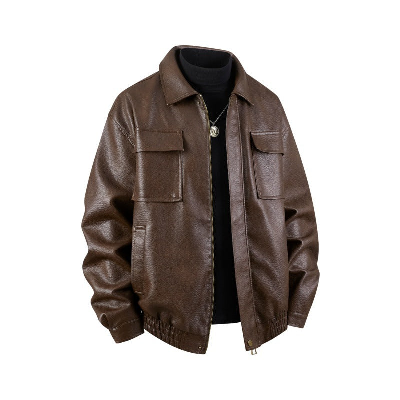 Herren Overshirt-Bomberjacke aus Kunstleder mit Klappbrusttaschen & elastischem Saum Echoarchiv