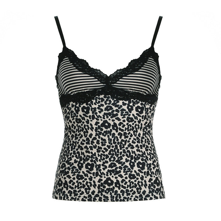 Damen Spaghetti-Trägertop mit elegantem Spitzenbesatz und modernem Leopardenmuster Echo Archiv