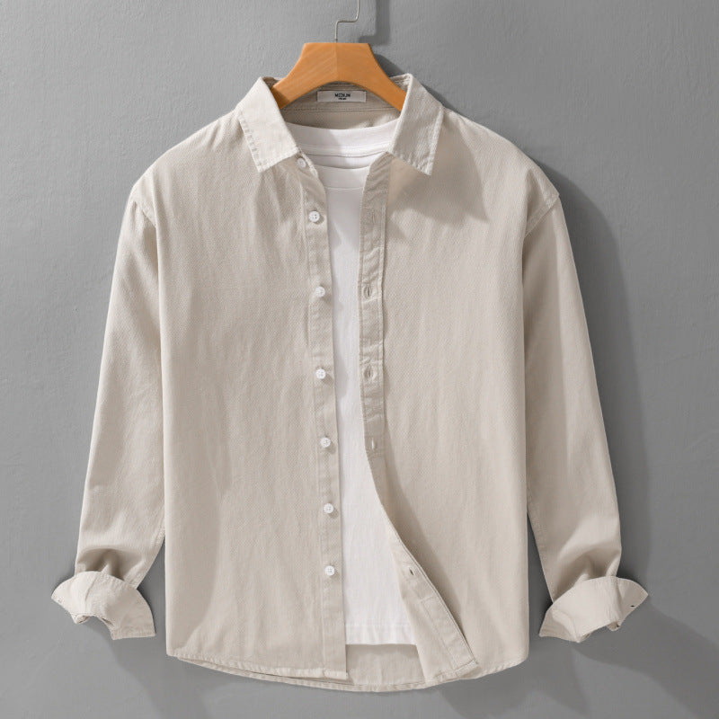 Herren Texturiertes Baumwoll-Hemdjacken-Overshirt im Relaxed-Fit mit Kentkragen Echoarchiv