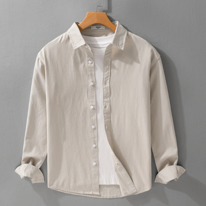 Herren Texturiertes Baumwoll-Hemdjacken-Overshirt im Relaxed-Fit mit Kentkragen Echoarchiv