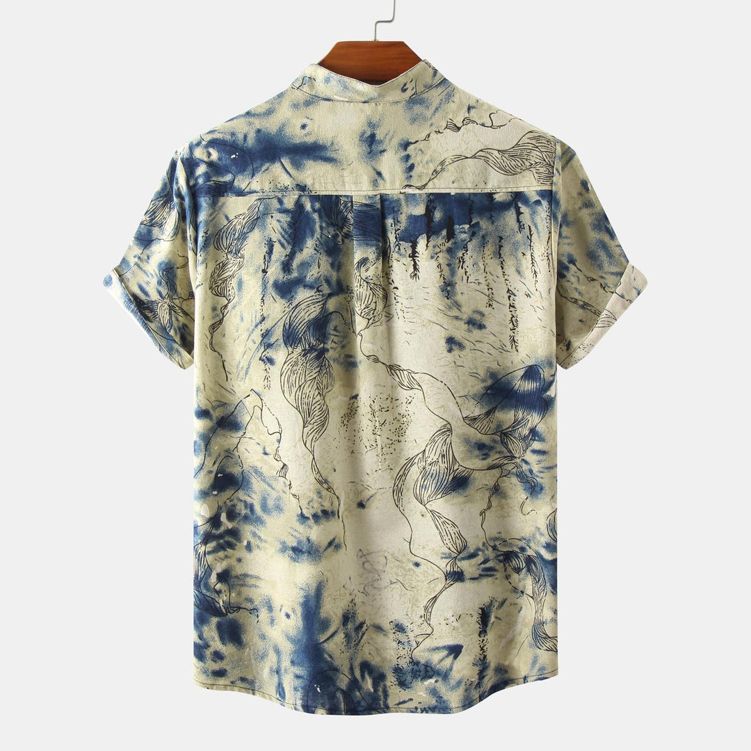 Herren Kurzarmhemd mit kreativem Aquarellmuster und button-down Kragen Echoarchiv