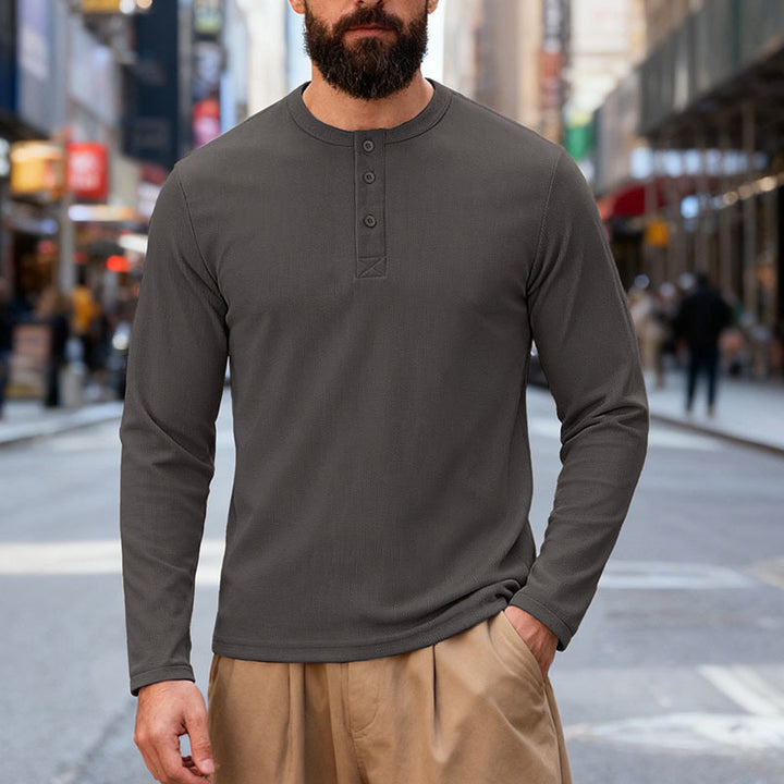 Herren nan Thermo-Henley-Langarmshirt mit Waffelstruktur, Rundhalsausschnitt und Knopfleiste Echo Archiv