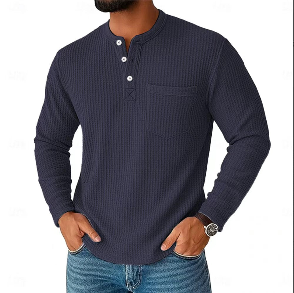 Herren Langarm Henley mit Waffelstruktur und Brusttasche thermisches Langarmshirt – Marzano