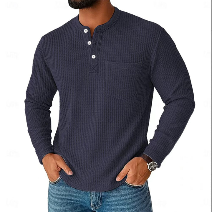 Herren Langarm Henley mit Waffelstruktur und Brusttasche thermisches Langarmshirt – Marzano