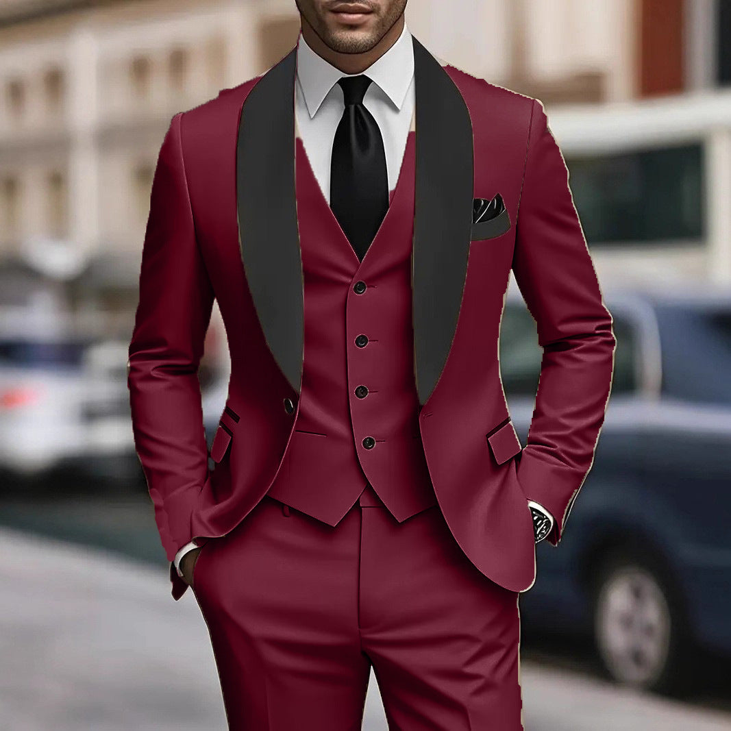 Herren elegantes dreiteiliges Anzugset mit satinierter Weste Echoarchiv